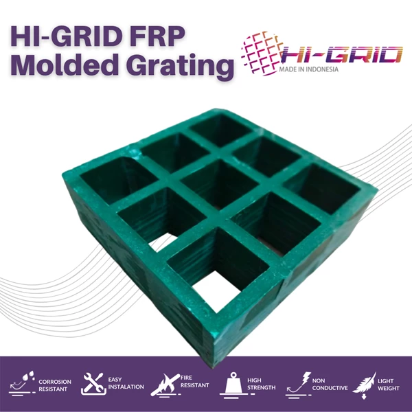 FRP Grating Molded - OLine - Mesh Size: 38x38mm; Panel Size Available: 1000x2000mm